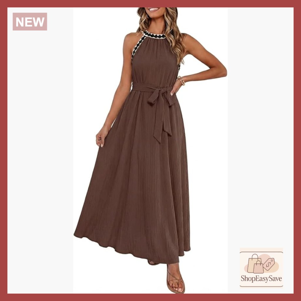 Halter Maxi Dress Boho Chic Flowy Swing Summer Casual Formal Elegant